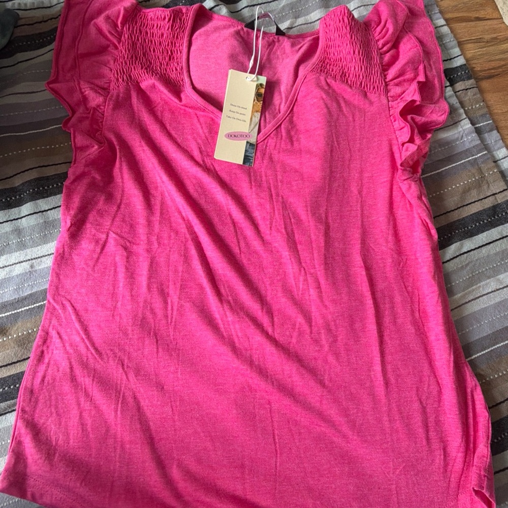 Cherokee Fuchsia Ruffle Sleeve Blouse